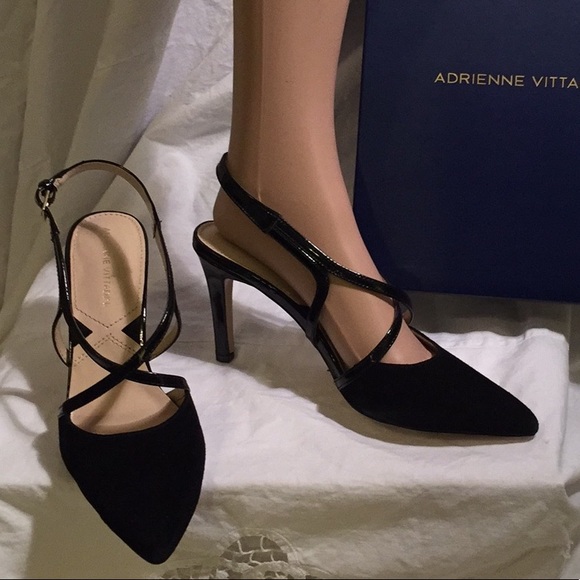 ADRIENNE VITTADINI SOFT LEATHER BLACK BUCKLED STRAP HEELS - Picture 2 of 11